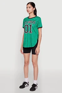 Womens Los Angeles 01 Pinstripe Baseball Jersey, Green,