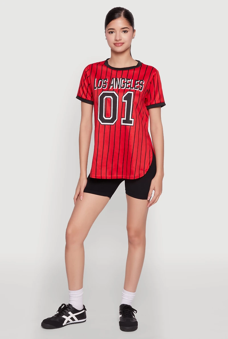 Womens Los Angeles 01 Pinstripe Baseball Jersey, Red, Size S