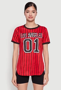 Womens Los Angeles 01 Pinstripe Baseball Jersey, Red, Size M