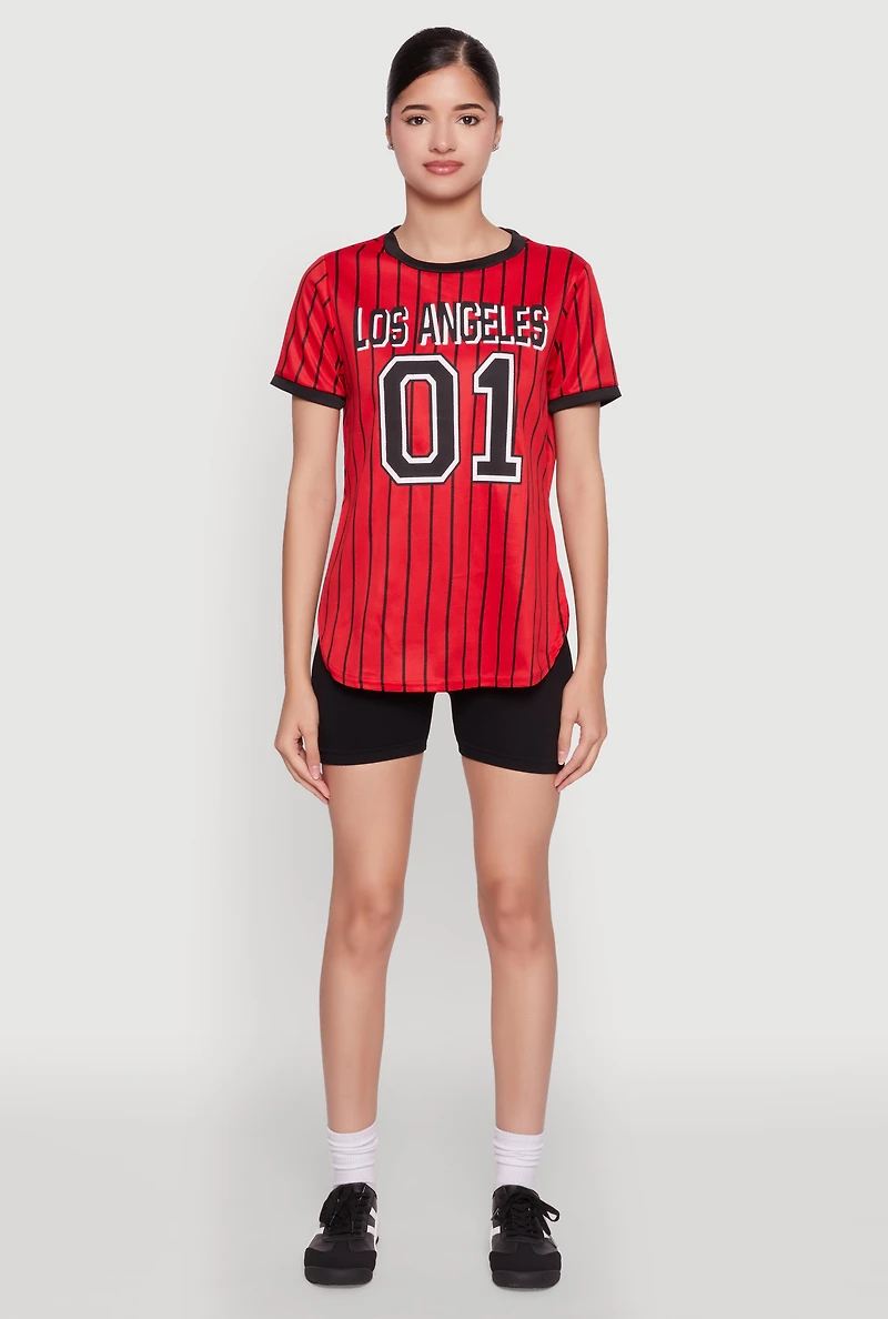 Womens Los Angeles 01 Pinstripe Baseball Jersey, Red, Size L