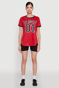 Womens Los Angeles 01 Pinstripe Baseball Jersey, Red, Size S