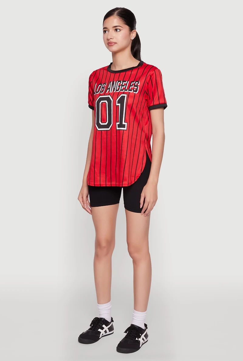 Womens Los Angeles 01 Pinstripe Baseball Jersey, Red, Size L
