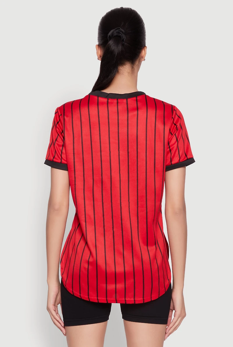 Womens Los Angeles 01 Pinstripe Baseball Jersey, Red, Size L