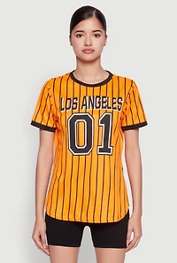Womens Los Angeles 01 Pinstripe Baseball Jersey, Orange, Size L