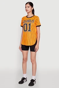 Womens Los Angeles 01 Pinstripe Baseball Jersey, Orange, Size XL