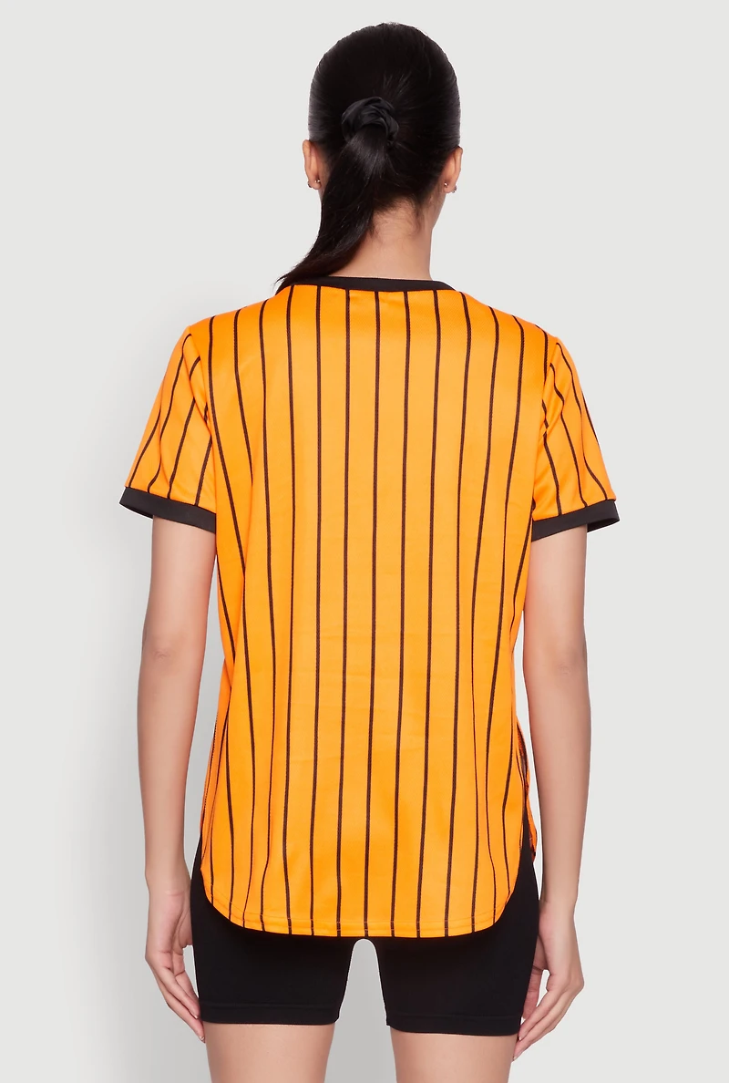 Womens Los Angeles 01 Pinstripe Baseball Jersey, Orange, Size XL