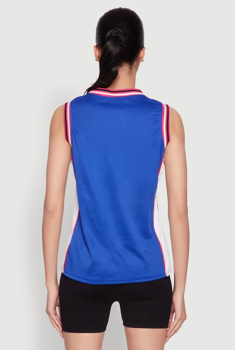 Womens Graphic Basketball Jersey, Blue, Size XL