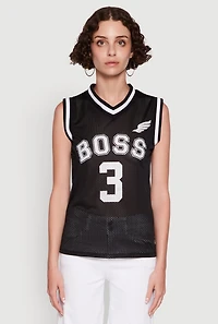 Womens Sleeveless V-Neck Boss 3 Graphic Jersey, Black, Size S