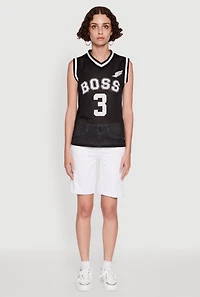 Womens Sleeveless V-Neck Boss 3 Graphic Jersey, Black, Size S