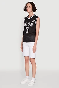 Womens Sleeveless V-Neck Boss 3 Graphic Jersey, Black, Size XL