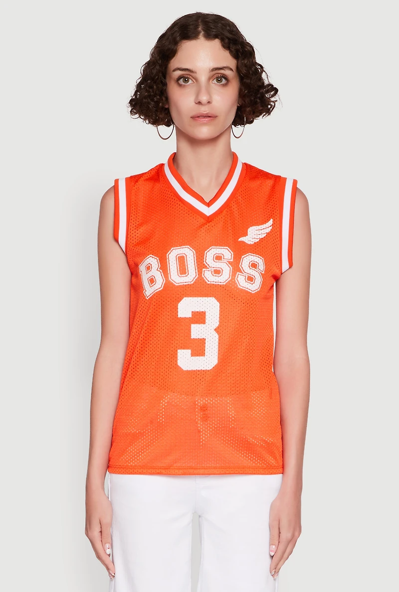 Womens Sleeveless V-Neck Boss 3 Graphic Jersey, Orange, Size M