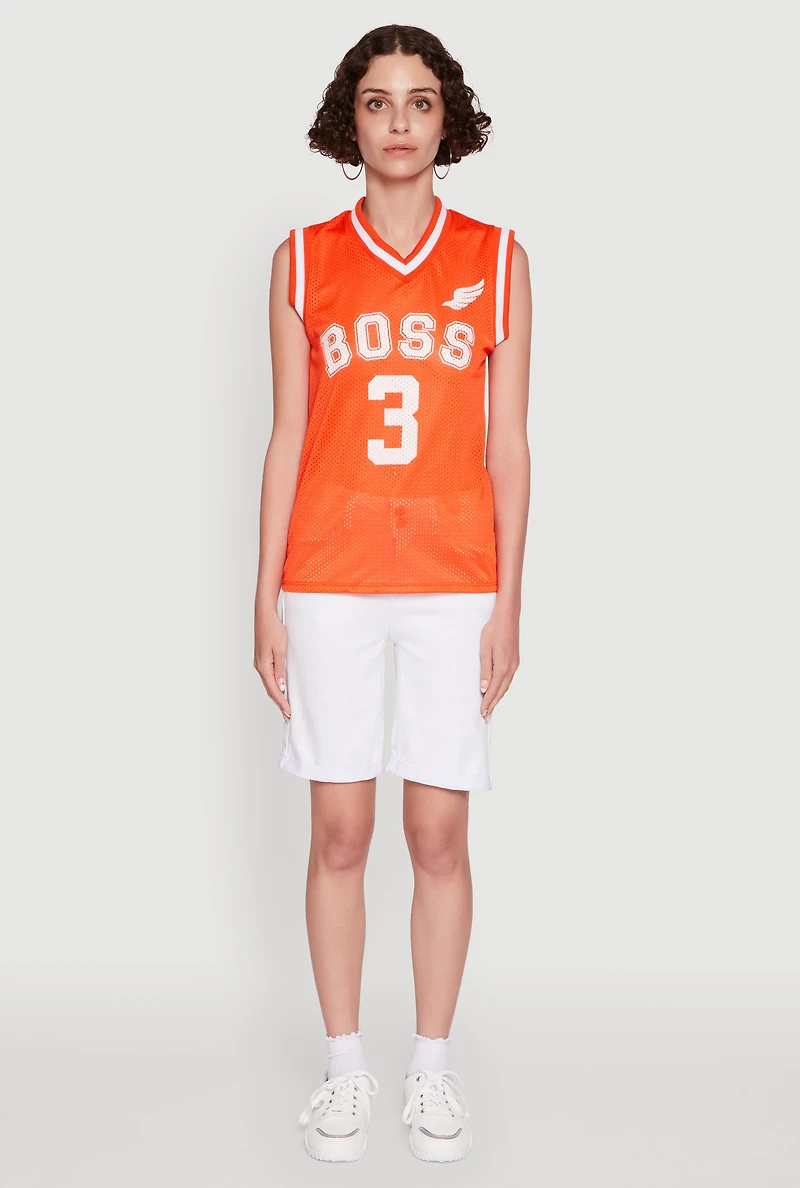 Womens Sleeveless V-Neck Boss 3 Graphic Jersey, Orange, Size M