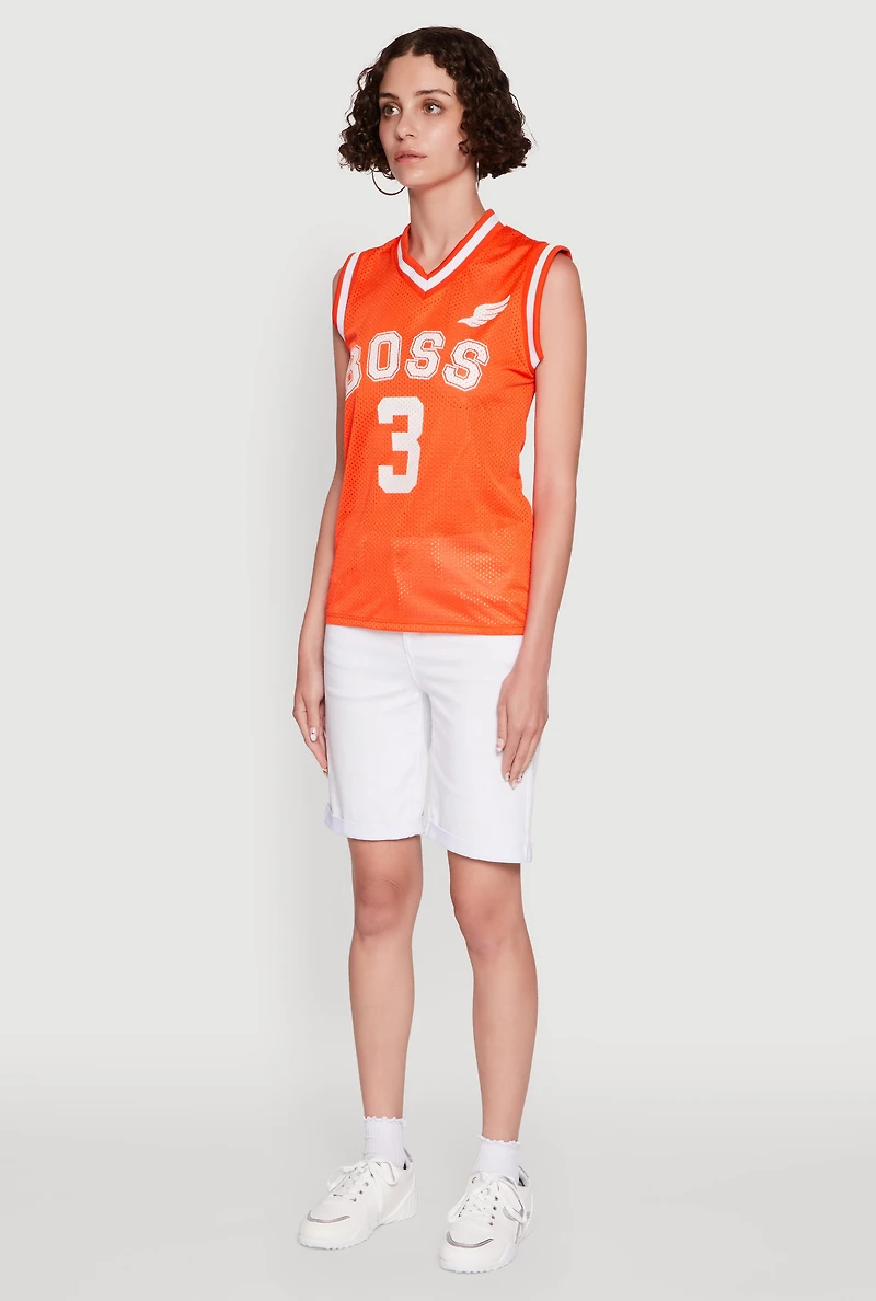 Womens Sleeveless V-Neck Boss 3 Graphic Jersey, Orange, Size M