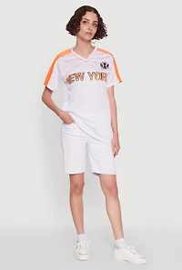 Womens Trendy V-Neck New York Graphic Jersey, White,