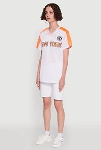 Womens Trendy V-Neck New York Graphic Jersey, White,