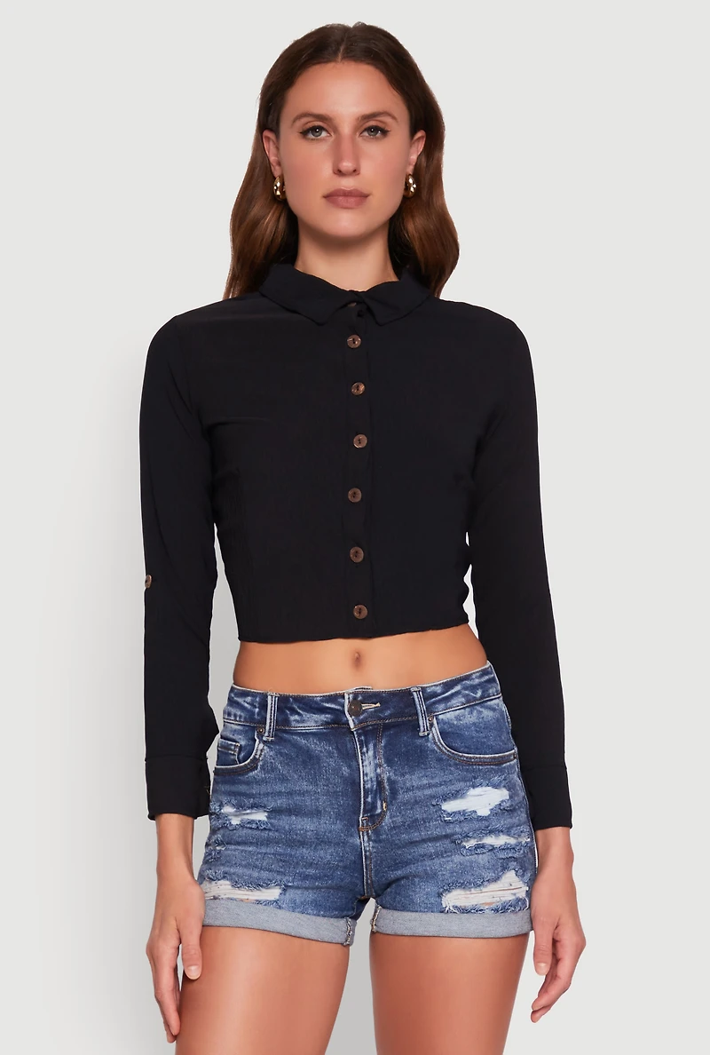 Womens Keyhole Tie Back Long Sleeve Shirt,