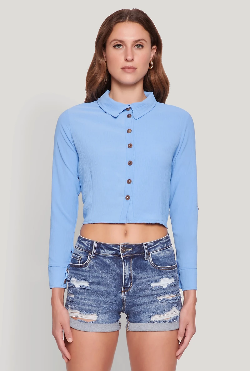 Womens Keyhole Tie Back Long Sleeve Shirt,