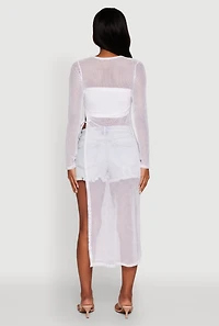 Fishnet Drawstring Keyhole Side Slit Maxi Top