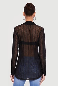 Swirl Mesh Button Front Tunic Shirt