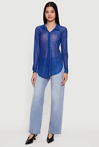 Swirl Mesh Button Front Tunic Shirt