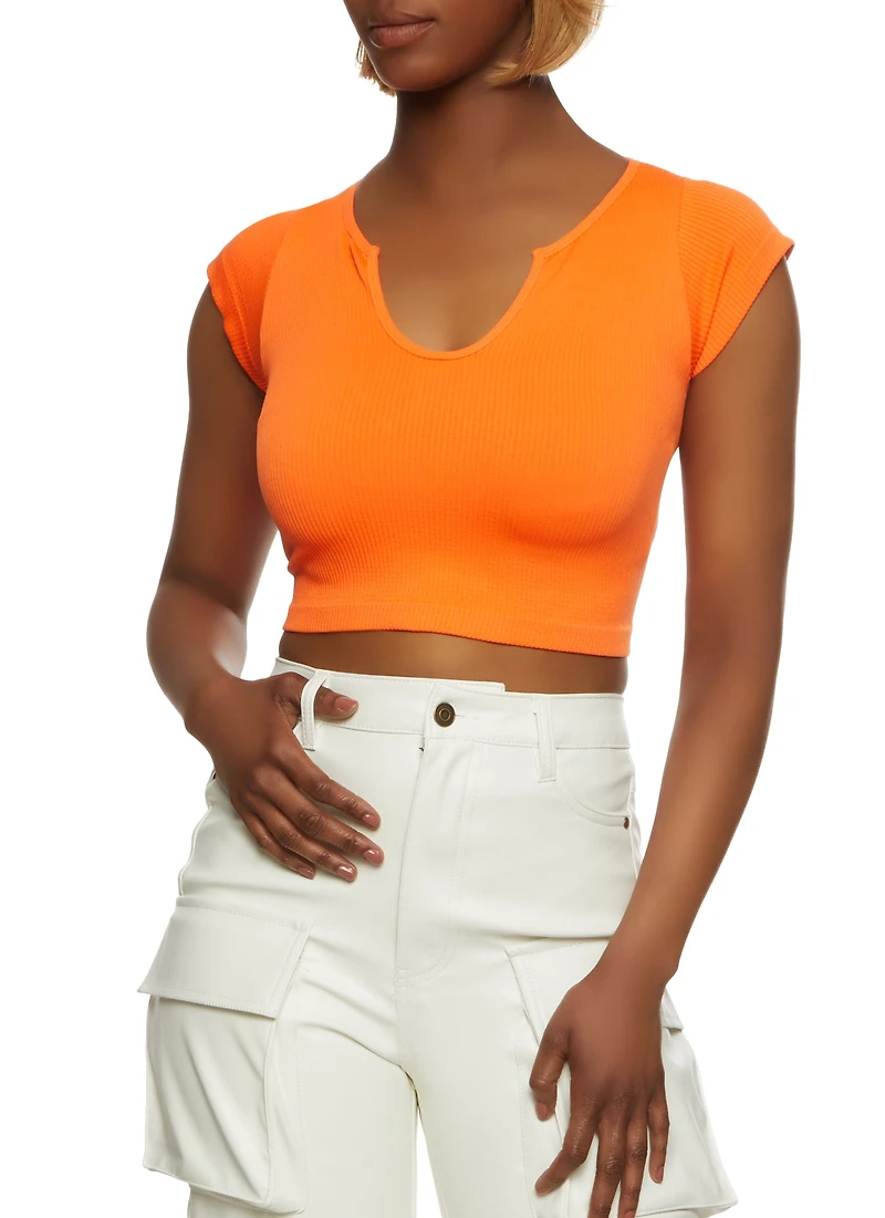Ribbed Notch Neck Crop Top