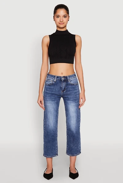 Womens Seamless Cable Knit Mock Neck Cropped Tank Top,