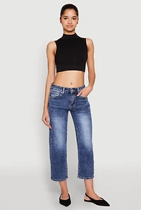 Womens Seamless Cable Knit Mock Neck Cropped Tank Top,