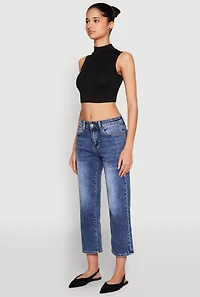 Womens Seamless Cable Knit Mock Neck Cropped Tank Top,