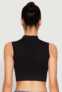 Womens Seamless Cable Knit Mock Neck Cropped Tank Top,