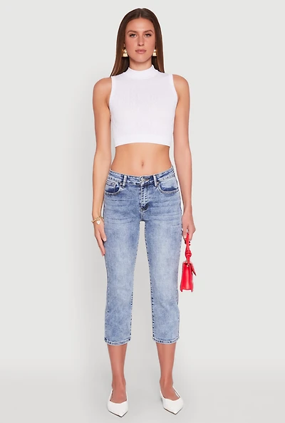 Seamless Cable Knit Mock Neck Cropped Tank Top