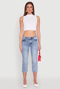 Seamless Cable Knit Mock Neck Cropped Tank Top