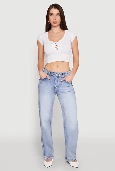 Womens Seamless Lace Up Cable Knit Crop Top, White, Size S