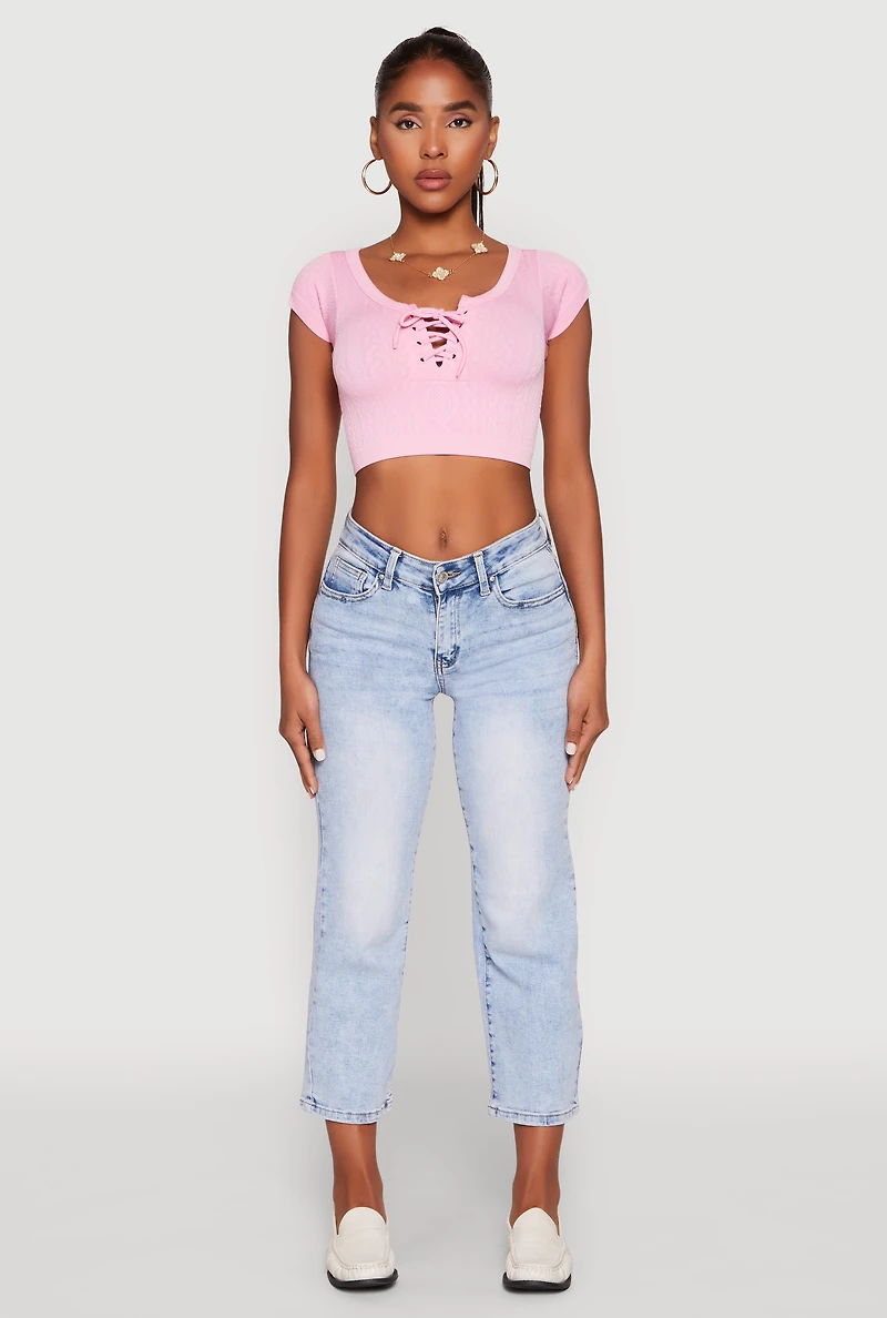 Seamless Lace Up Cable Knit Crop Top