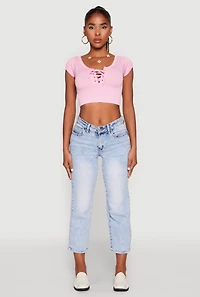 Seamless Lace Up Cable Knit Crop Top