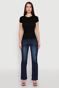 Womens Seamless Crew Neck Short Sleeve Top, Black, Size S