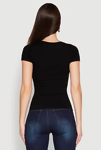 Womens Seamless Crew Neck Short Sleeve Top, Black, Size S