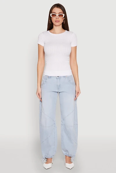 Womens Seamless Crew Neck Short Sleeve Top, White, Size M