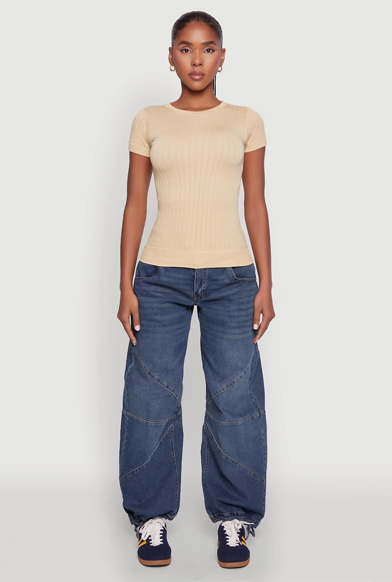 Womens Seamless Crew Neck Short Sleeve Top,