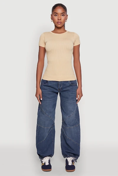 Womens Seamless Crew Neck Short Sleeve Top,