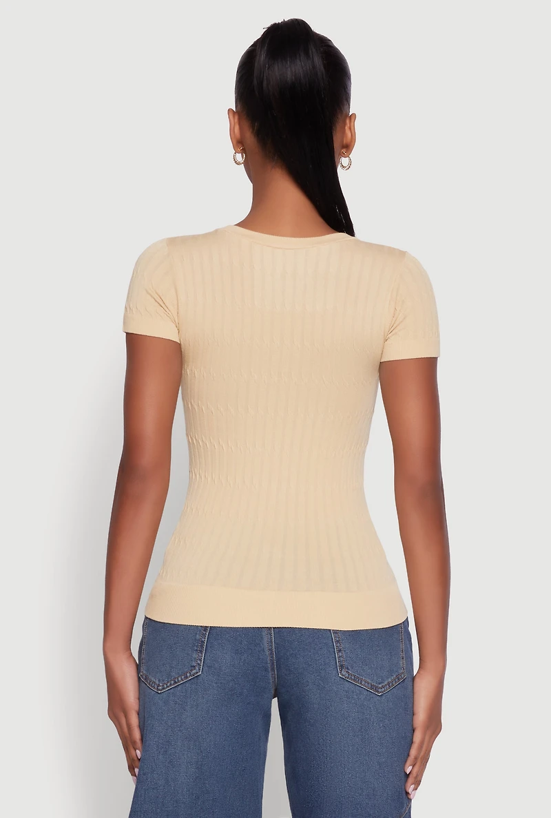 Womens Seamless Crew Neck Short Sleeve Top, Beige, Size M