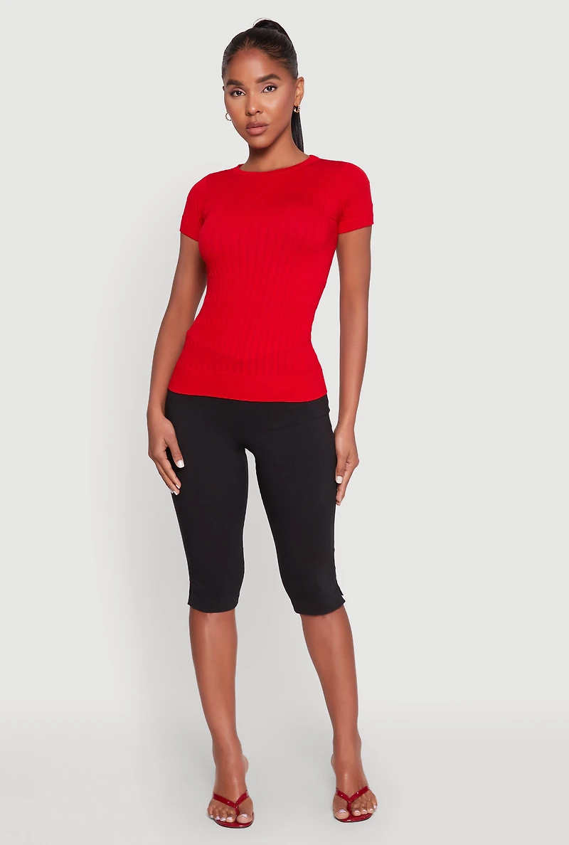 Womens Seamless Crew Neck Short Sleeve Top, Red, Size M