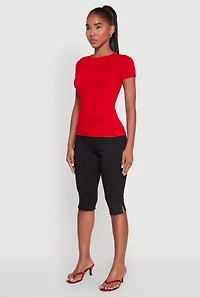 Womens Seamless Crew Neck Short Sleeve Top, Red, Size M