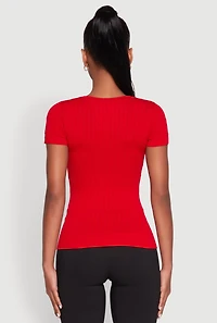 Womens Seamless Crew Neck Short Sleeve Top, Red, Size M