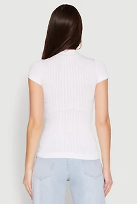 Womens Seamless Short Sleeve Mock Neck Top, White, Size S