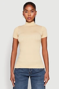 Womens Seamless Short Sleeve Mock Neck Top,