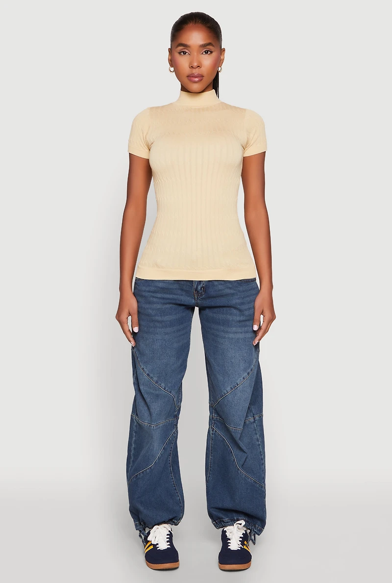 Womens Seamless Short Sleeve Mock Neck Top,