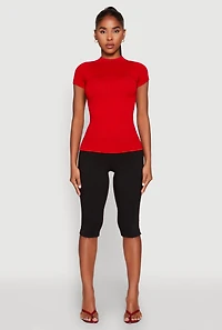 Womens Seamless Short Sleeve Mock Neck Top, Red, Size S