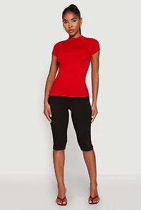 Womens Seamless Short Sleeve Mock Neck Top, Red, Size S