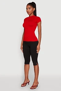 Womens Seamless Short Sleeve Mock Neck Top, Red, Size S
