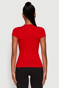 Womens Seamless Short Sleeve Mock Neck Top, Red, Size S